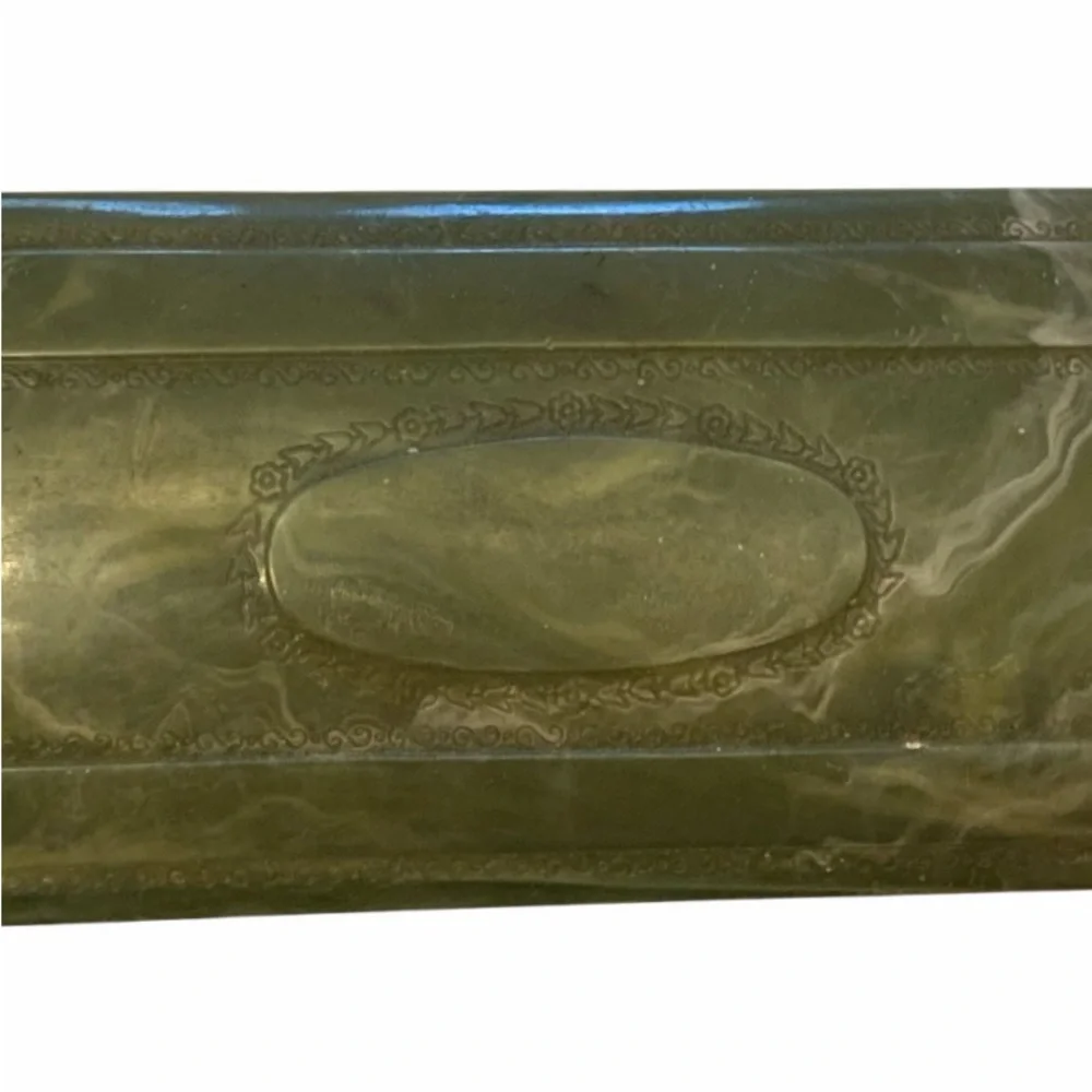 Vintage Coro Jade Green Marbled Plastic Jewelry Box Filigree Details Mid Century